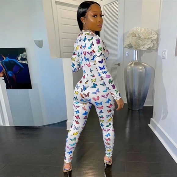 Multicolor Butterfly print onesie jumpsuit - Picture 2 of 11